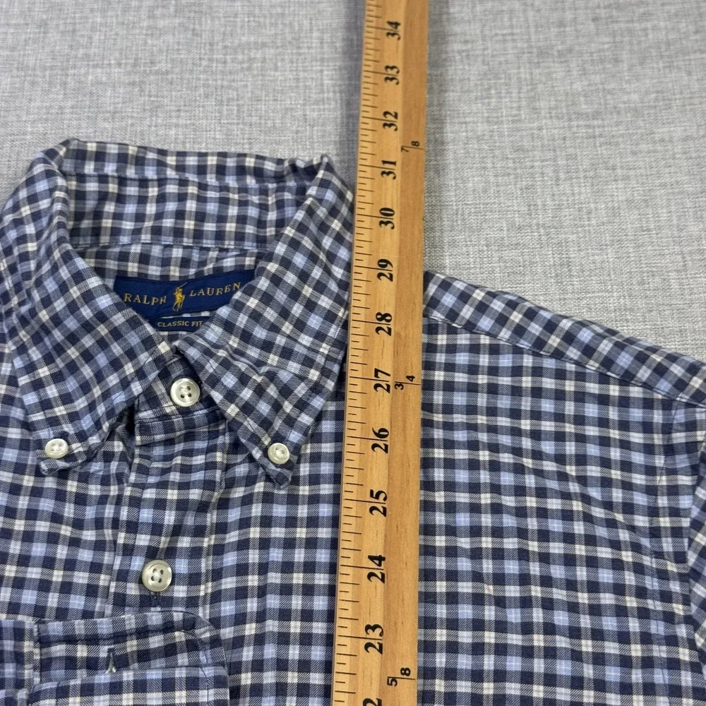 Ralph Lauren Button-Down Shirt Mens Medium Blue Check Long Sleeve Classic Fit